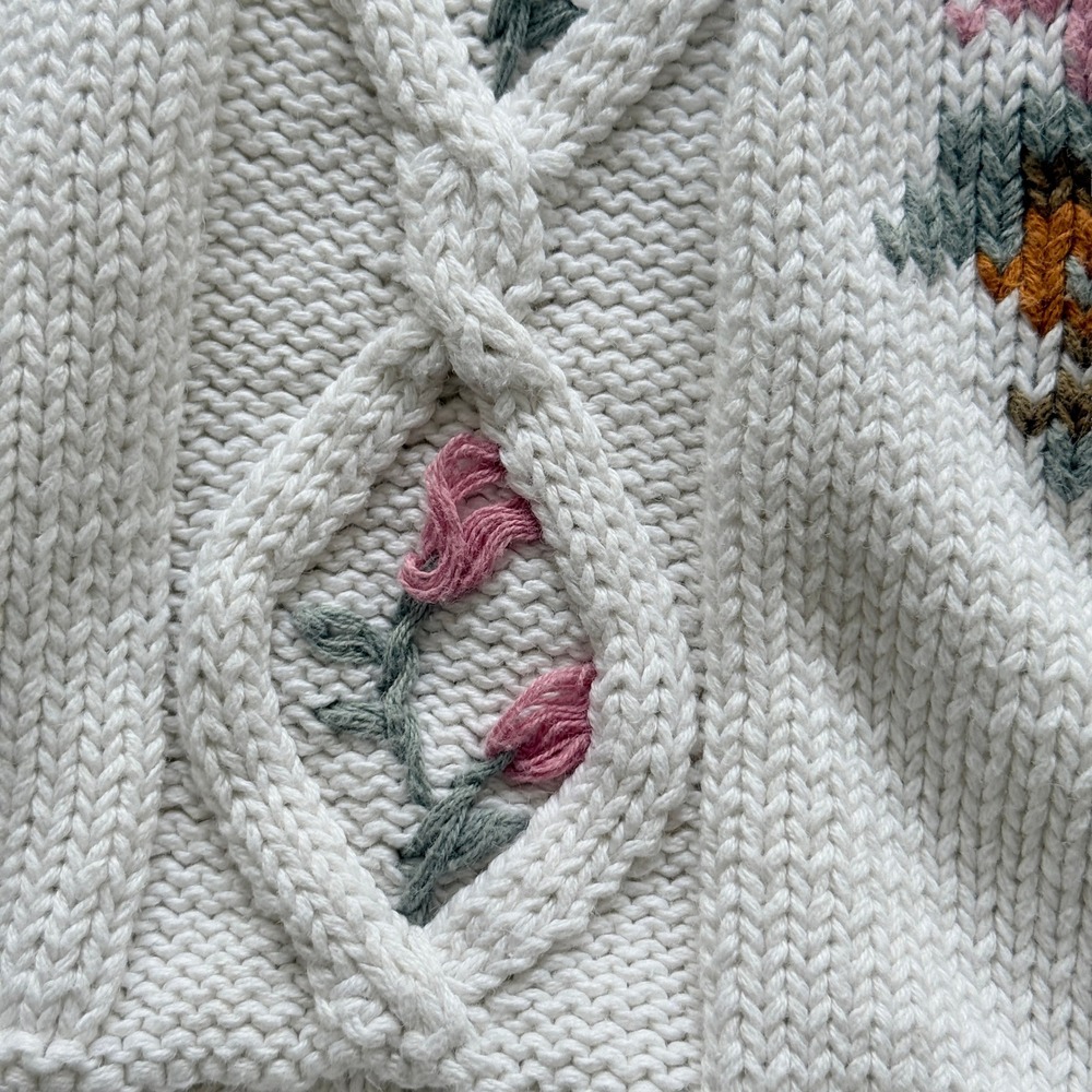 Vintage Canary Collection Island Floral Knit Sweater White Ramie Cotton Sz M - Picture 6 of 7